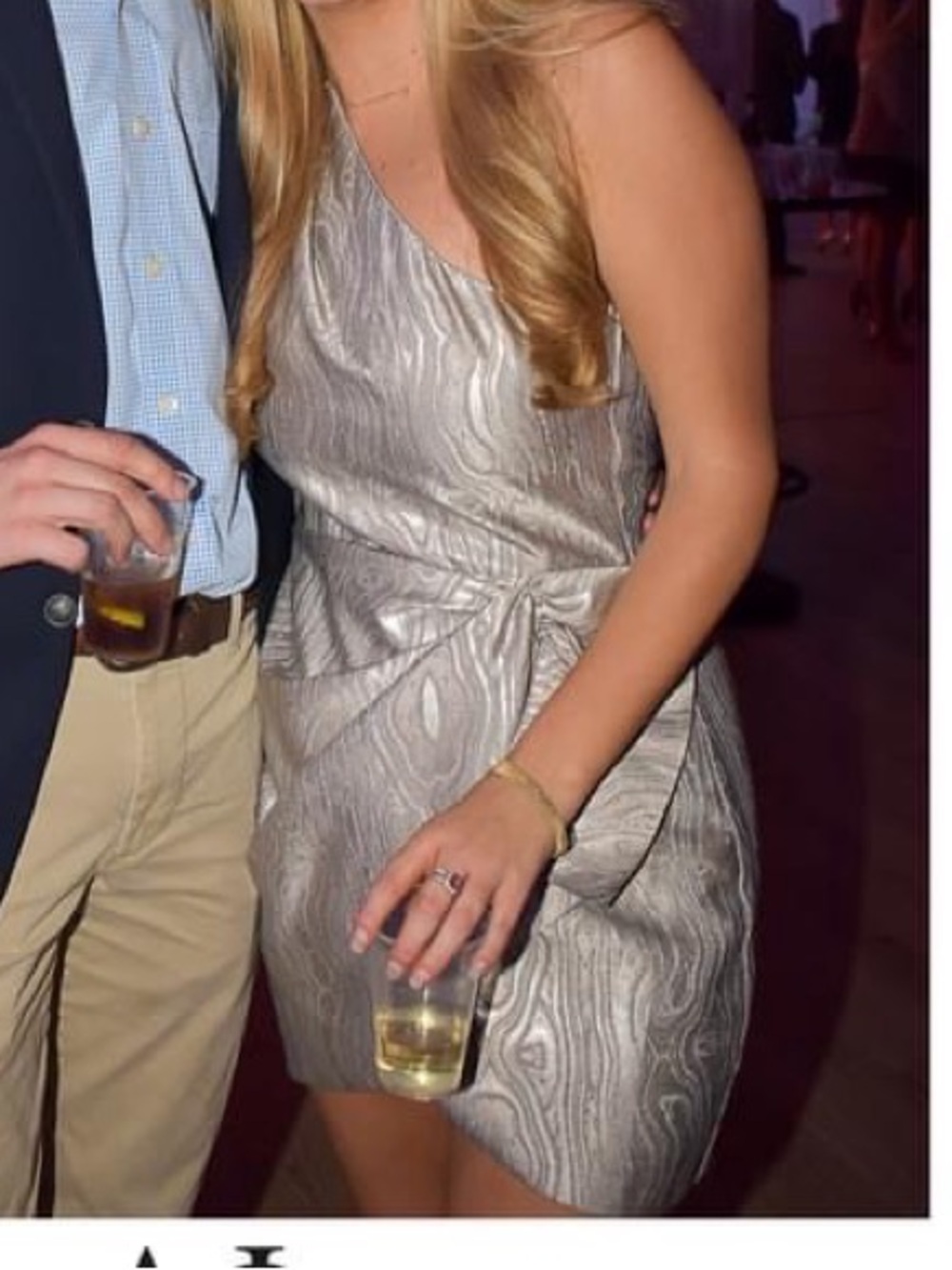 SAYLOR One-Shoulder Metallic Taupe Cocktail Dress